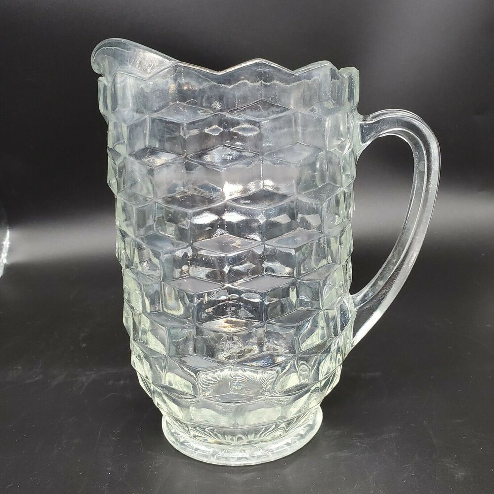 Fostoria Clear Cubist VTG Water Tea Pitcher American Pattern No chips!